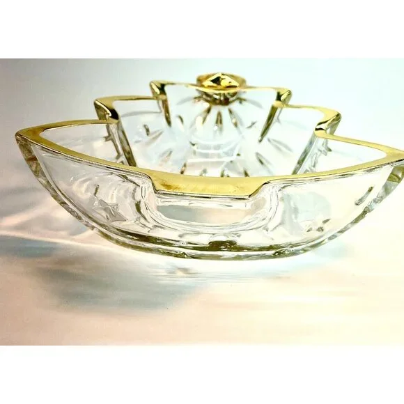 Vintage Mikasa Crystal Dish Christmas Tree With Star Gold Trim 6" Japan - Picture 3 of 10